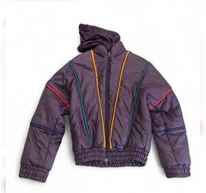 Vintage Colmar Purple Multi-Color Pipe Trim Ski Bomber Jacket with Hood